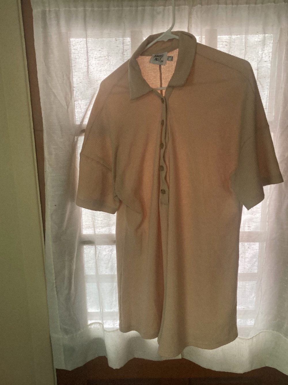 Princess Polly Tan Short Sleeve Romper with Polo Collar Ribbed Texture Size 12